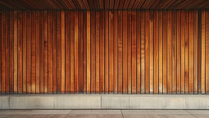 The image shows a wooden slat wall with warm tones, creating a visually pleasing texture with interplay of shadows