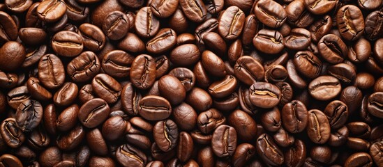 Obraz premium Aromatic pile of freshly roasted coffee beans ready for grinding and brewing