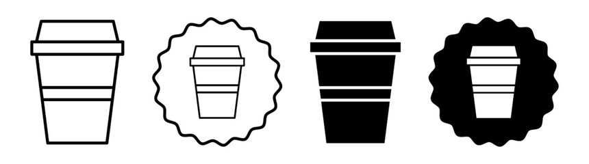 Plastic glass set in black and white color. Plastic glass simple flat icon vector