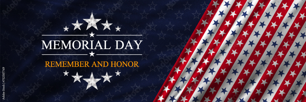 Wall mural memorial day background. remember and honor. national holiday of the usa with flag of united states.