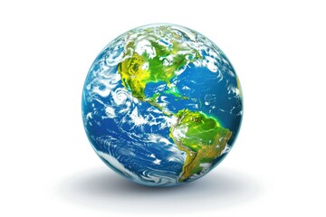 Fototapeta premium A stylized blue and green globe representing Earth on a minimalistic white background