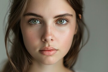 Obraz premium A young woman with striking blue eyes and flowing long hair captivates with her enchanting gaze