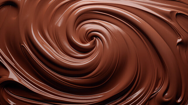 Lush Chocolate Swirl: A Close-Up Aerial View of Decadent Flowing Chocolate