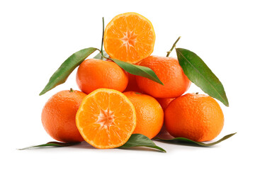 Heap of fresh tangerines on white background