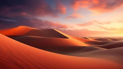 Fotobehang Desert sand dunes panorama at sunset. 3d render © A