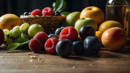 Fruits scattered on the table