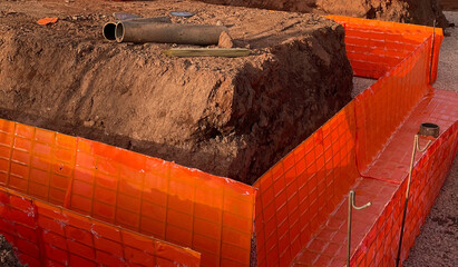 Steel reinforced concrete groundwork foundations on construction site