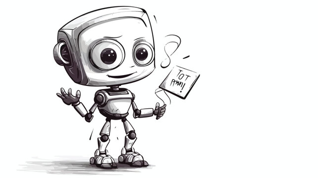 Cartoon robot with speech bubble freehand draw cartoon