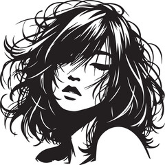 Digital illustration of a cute sketched girl with messy hair