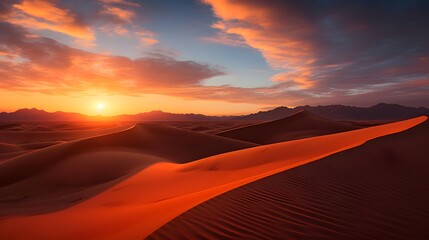 Sunset over the sand dunes in the Namib Desert, Namibia