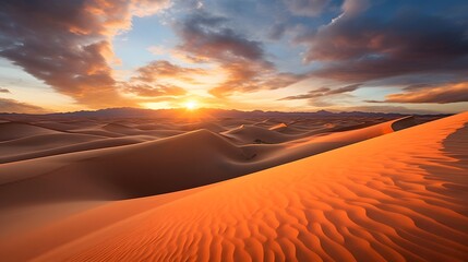 Sunset over sand dunes in Maspalomas Gran Canaria