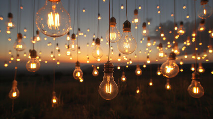 Fototapeta na wymiar Surreal floating light bulb installation