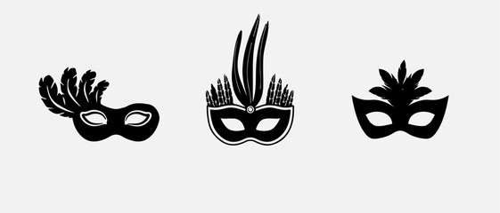 Set of isolated carnival masks, black and white