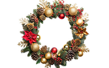 Fototapeta na wymiar Radiant Festive Wreath Bursting with Colorful Adornments Isolated on Transparent Background PNG.