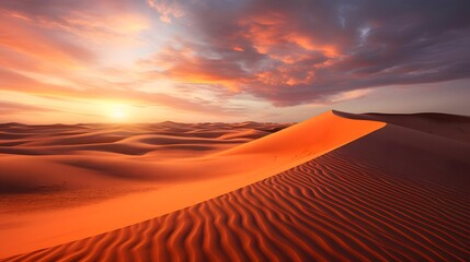 Fototapeta na wymiar Dunes in the desert at sunset. Panoramic view.