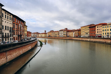 Embankments of the Arno River in the center of Pisa, in Tuscany, central Italy