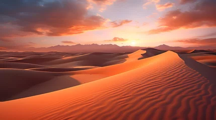 Schilderijen op glas Desert sand dunes panorama at sunset, natural landscape background © A