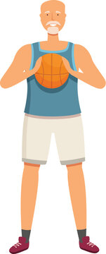 Smiling senior athlete icon cartoon vector. Basketball outdoor play. Person adult fitness