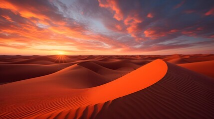 Panorama of sand dunes at sunset in Sahara desert, Morocco - obrazy, fototapety, plakaty