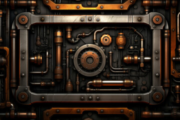 Iron metal background, steampunk style metallic mechanisms