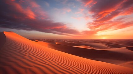 Beautiful panorama of sand dunes in the desert at sunset - obrazy, fototapety, plakaty
