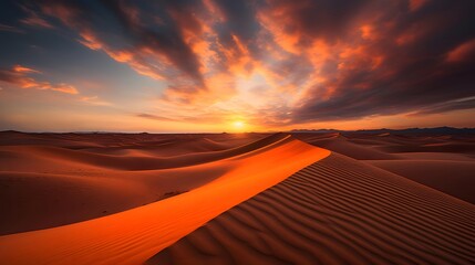 Sunrise over the sand dunes in the Sahara desert, Morocco - obrazy, fototapety, plakaty