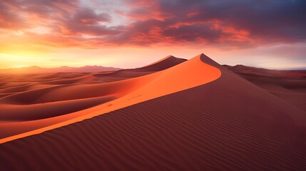 Fototapeta na wymiar Sunset over the sand dunes in the Sahara desert, Morocco
