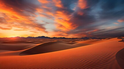 Fototapeta na wymiar Panoramic view of sand dunes in the desert at sunset
