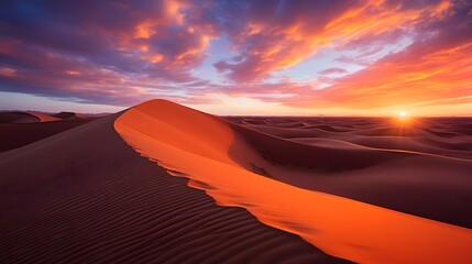 Sunset over the sand dunes in the Sahara desert, Morocco - obrazy, fototapety, plakaty
