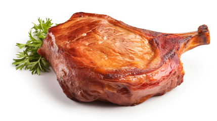 Roasted pork leg on a white background