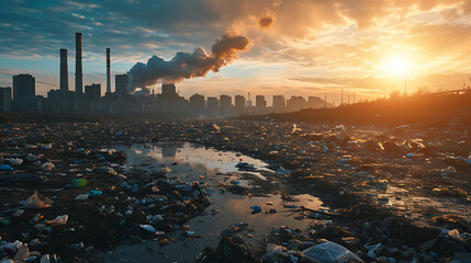 Global Warming and human waste ,Pollution Concept - Sustainability