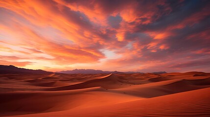 Panoramic view of sand dunes at sunset in the desert