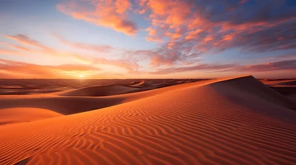 Fotobehang Sunset over the sand dunes in the Sahara desert, Morocco © A