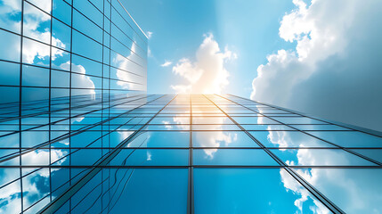 Fototapeta na wymiar Sky and clouds reflected in a modern building glass
