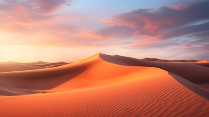 Fototapeta na wymiar Desert panoramic landscape with sand dunes at sunset.