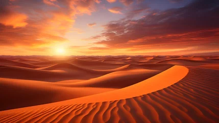 Fotobehang Desert dunes at sunset, 3d render of desert landscape © A
