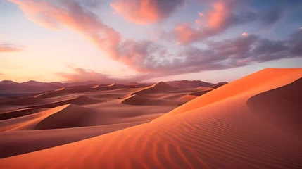 Fototapeten Panorama of sand dunes in the Sahara desert at sunset, Morocco © A