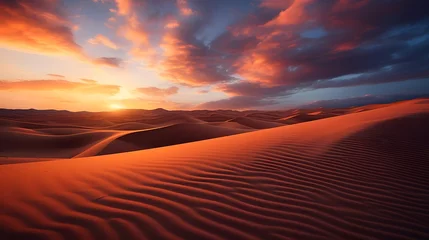 Foto op Aluminium Panoramic view of sand dunes in the desert at sunset © A