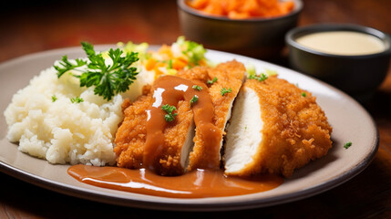 Fototapeta premium bleu Cordon with rice on a plate