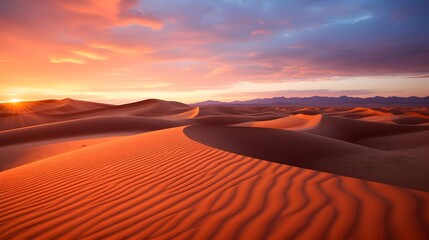Fototapeta na wymiar Desert sand dunes panorama at sunset, Merzouga, Morocco