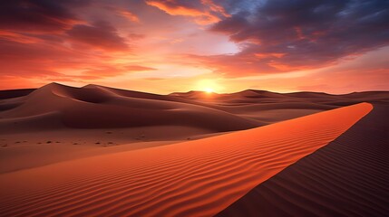 Sunset over the sand dunes of the Sahara desert in Morocco - obrazy, fototapety, plakaty