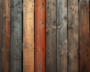 A close up of a wooden wall with many different colors. Generative AI.
