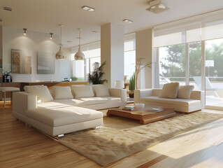 Modern living room with cfurniture, decor and low-profile sofa