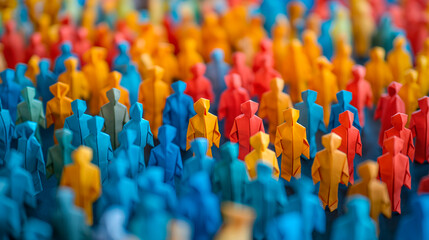 Grupo de personas  de origami en colores vivos - obrazy, fototapety, plakaty