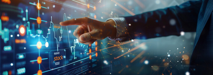 Fototapeta premium Future-Proofing Business: Navigating the Stock Market with Technology at Your Fingertips. A Digital Handshake between Businessmen in the Virtual Stock Exchange. Exploring the Concept of Connectivity, 