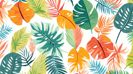 Creative seamless pattern with tropical leaves.