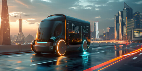 futuristic electric delivery minivan truck