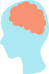 Human Head with brain ,Icon. Person Face in Profile. illustration on transparent, png