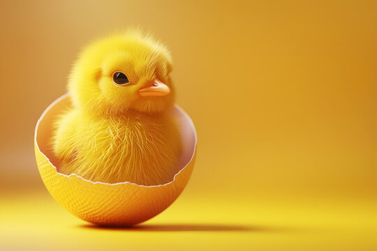 Cute easter chick in an easter egg shell