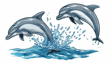 Dolphins jumping out of the water. Vector illustration